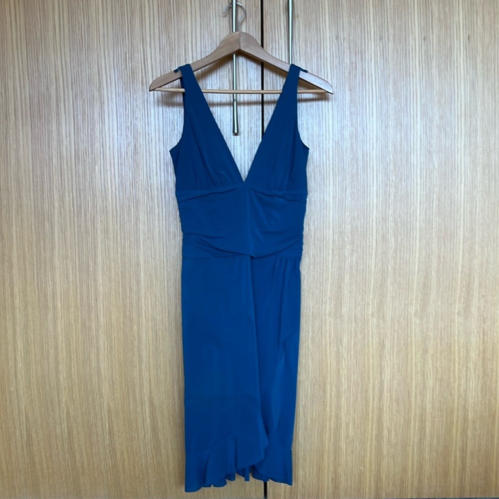 Nicole Miller Teal Silk Chiffon Cocktail Dress Sz 0